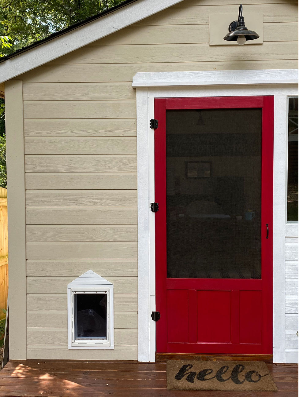 Red Door on She Shed Office Exterior
