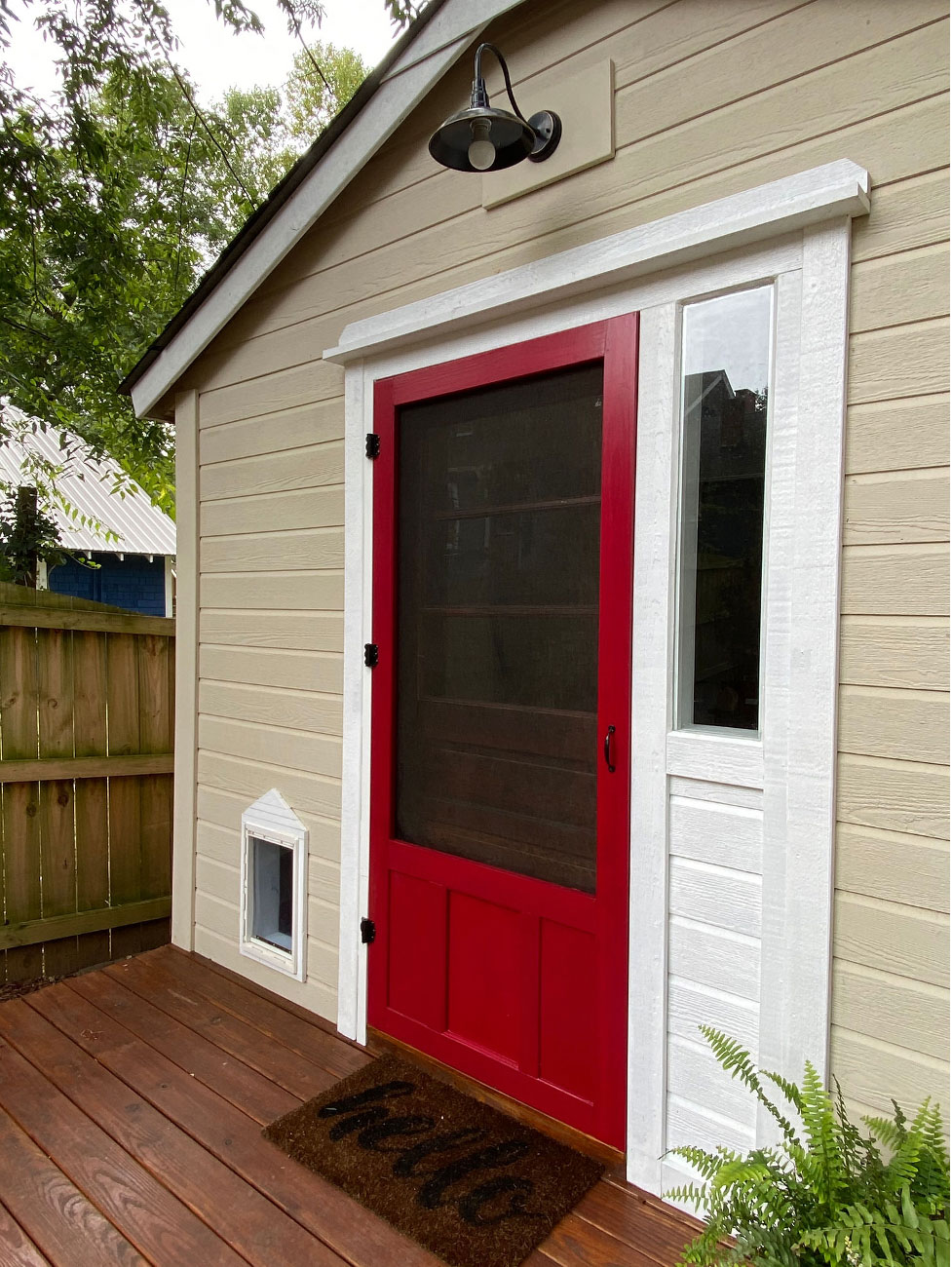 She Shed Office Exterior Red Door